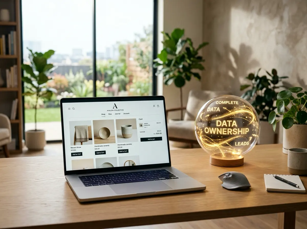 A modern business owner with full ownership of data and leads from their independent WordPress website